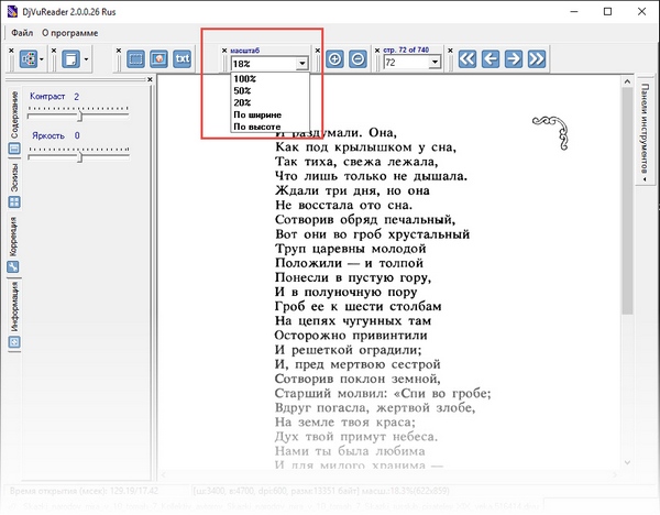 Изменение масштаба в DjVu Reader Изменение масштаба в DjVu Reader